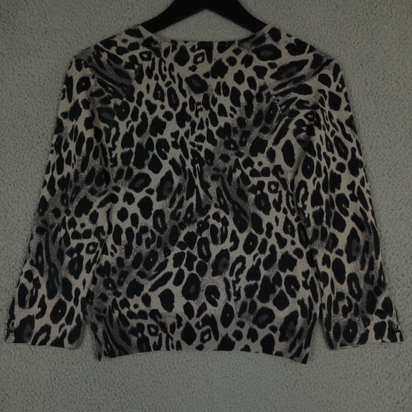 Ann Taylor Sweater Womens M Gray Black Leopard Cardigan Silk Blend Lightweight - Picture 2 of 12